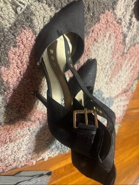 Guess Black Pointed-Toe Ankle-Strap Heels with Buckle